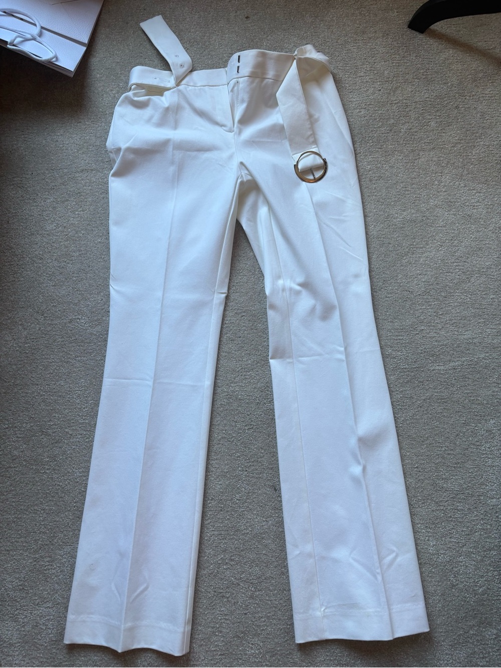 Alfani White Womens Dress Pants with Round Silver Buckle